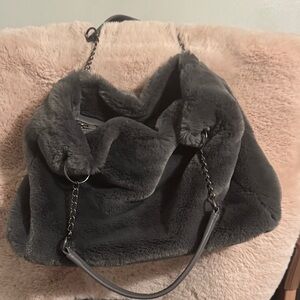 Elegant Charcoal Faux Fur Shoulder Bag